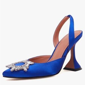 High Heel Crystal Slingback Pumps Pointed Toe Strappy Triangle Heeled new